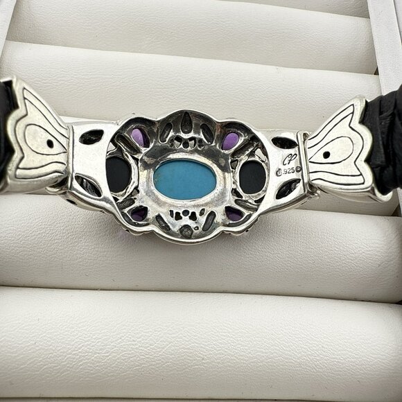 Carolyn Pollack Bracelet Cuff Turquoise Amethyst Pearl Leather Sterling Silver - Picture 7 of 15